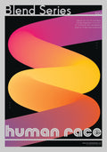 Colourful abstract design with text 'Blend Series' and 'human race' on a black background