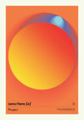 Poster with a colourful lens flare design on an orange background