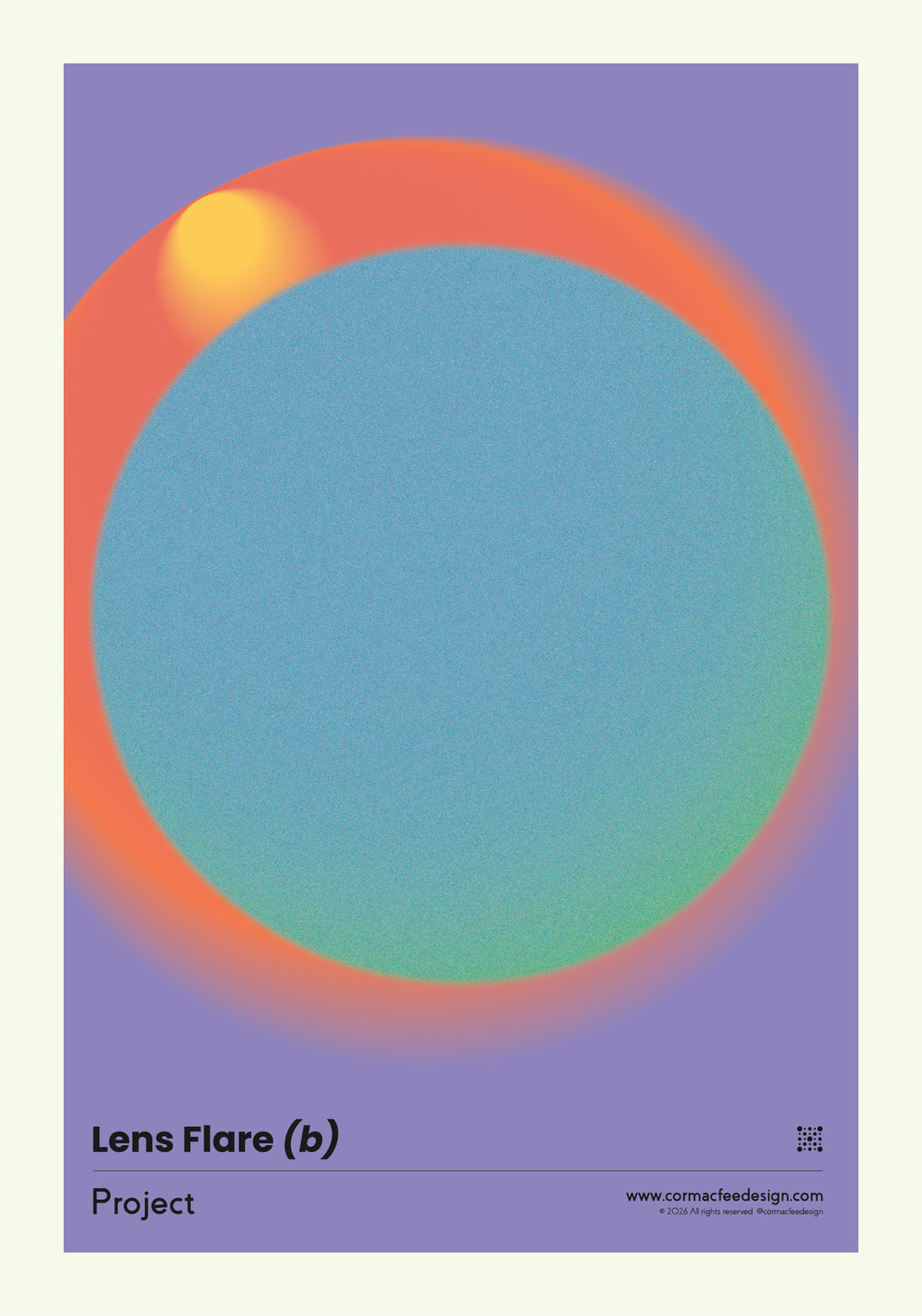 Poster with a colourful lens flare design on a purple background featuring Lens Flare (b) text