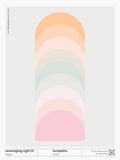 Colour swatch style poster with pastel shades of orange, pink, and purple on a white background