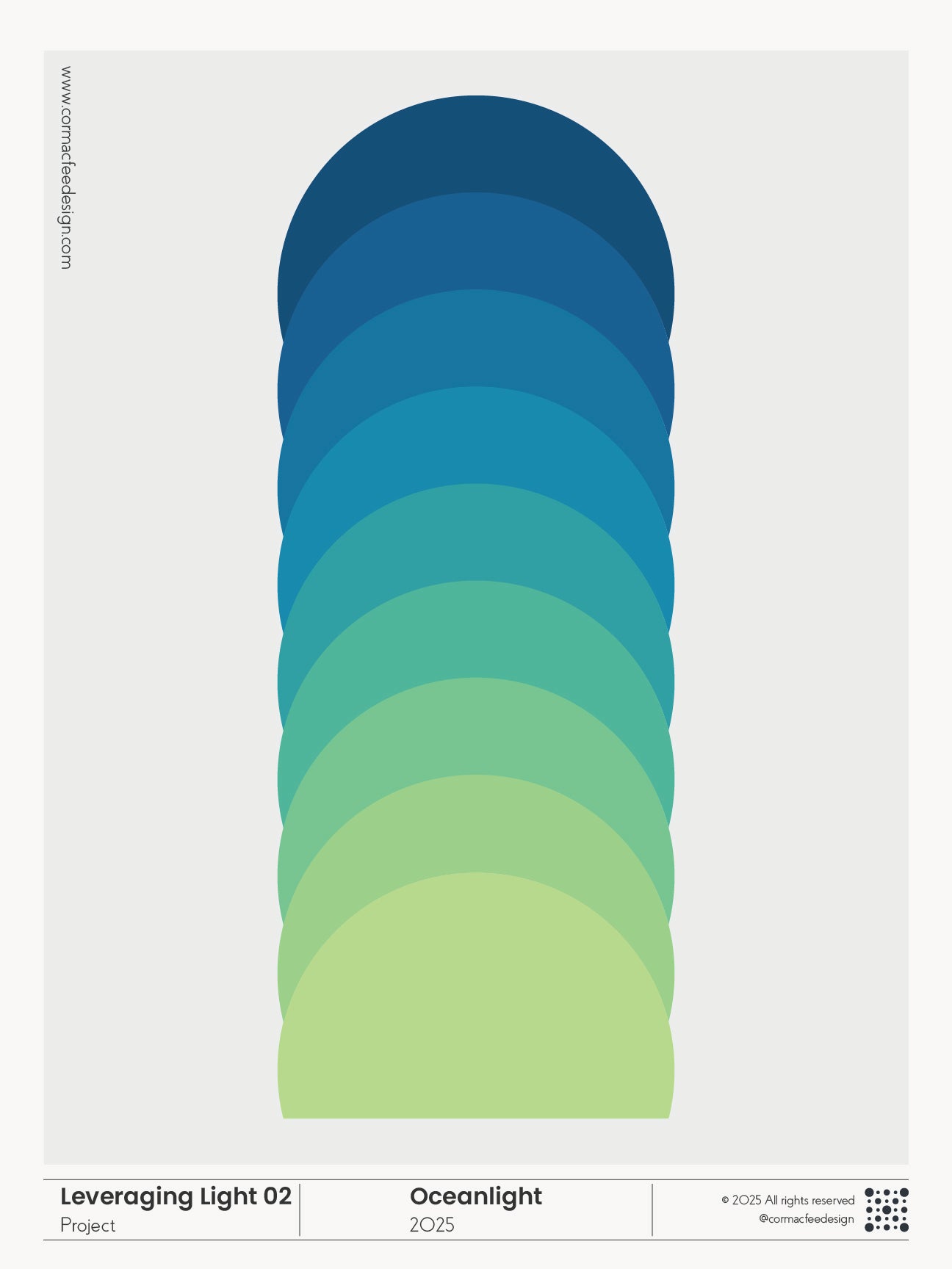 Colour swatch style poster with blue, green, and yellow shades on a white background