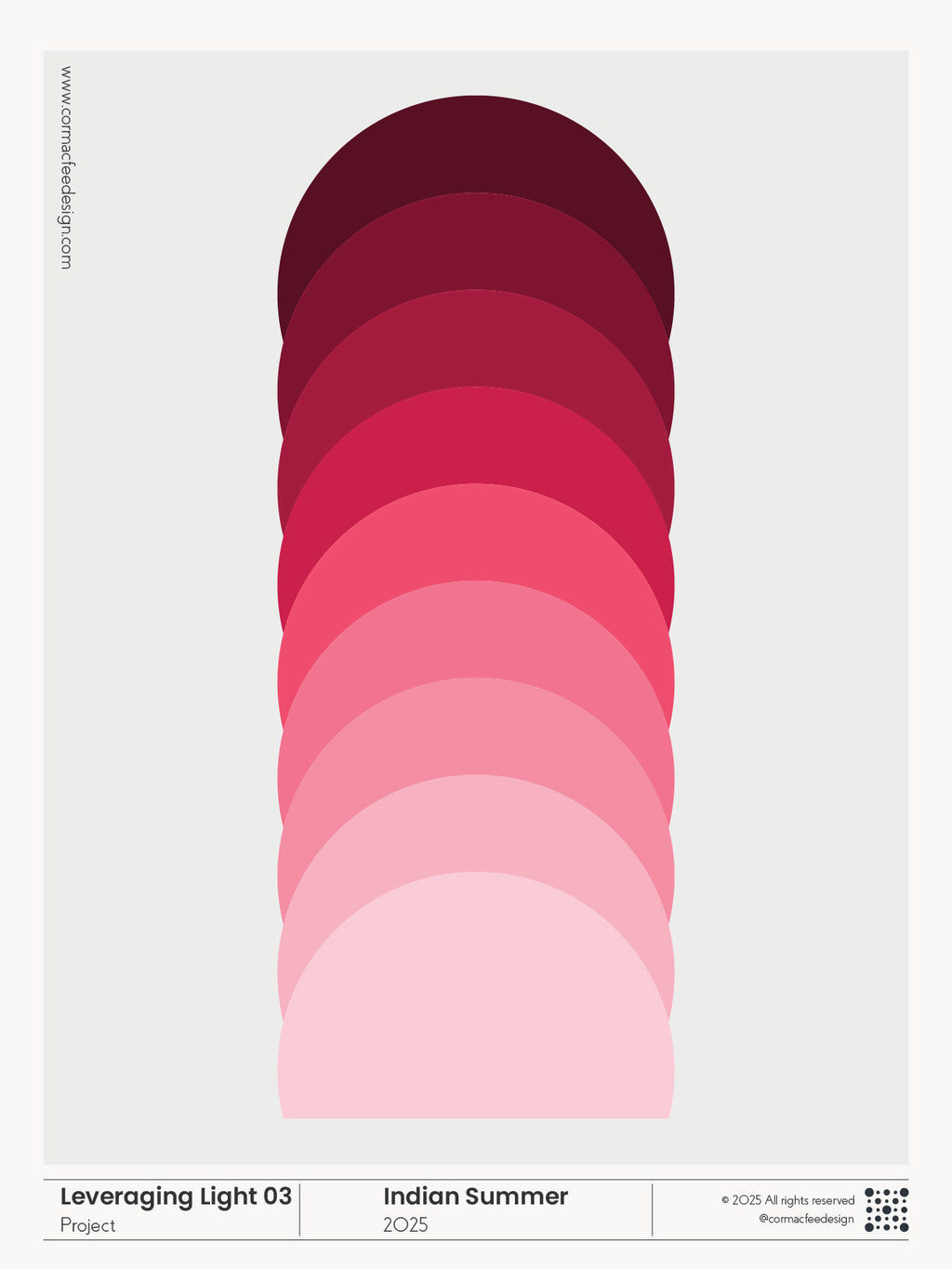 Colour swatch style chart with pink and red shades on a white background